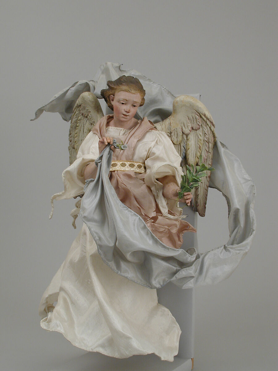 Angel, Polychromed wood body and silk robes, Italian, Naples 