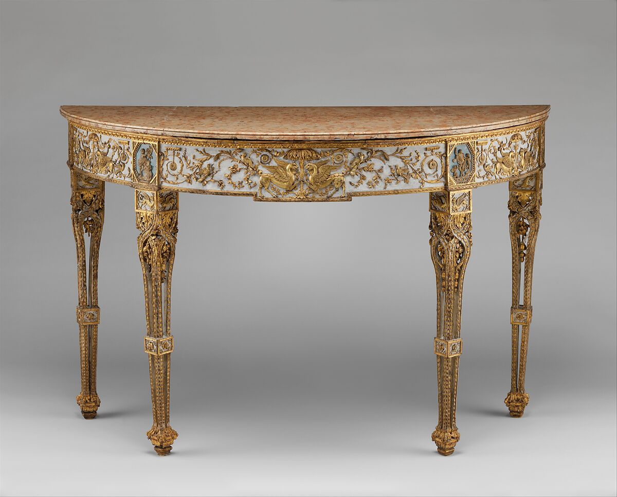 Console table, Attributed to Giuseppe Maria Bonzanigo (1745–1820), Carved, painted and gilded poplar wood; marble top, Italian, Turin 