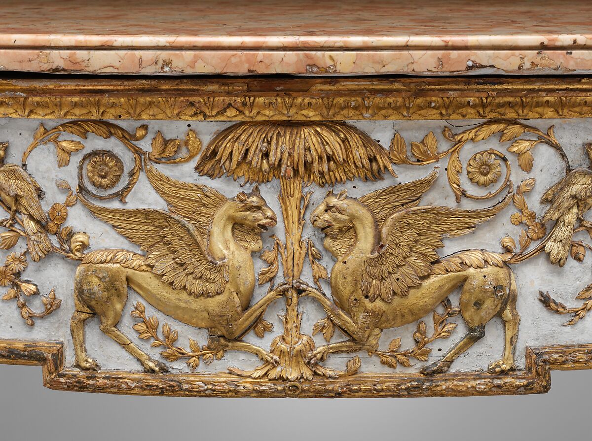 Console table, Attributed to Giuseppe Maria Bonzanigo (1745–1820), Carved, painted and gilded poplar wood; marble top, Italian, Turin