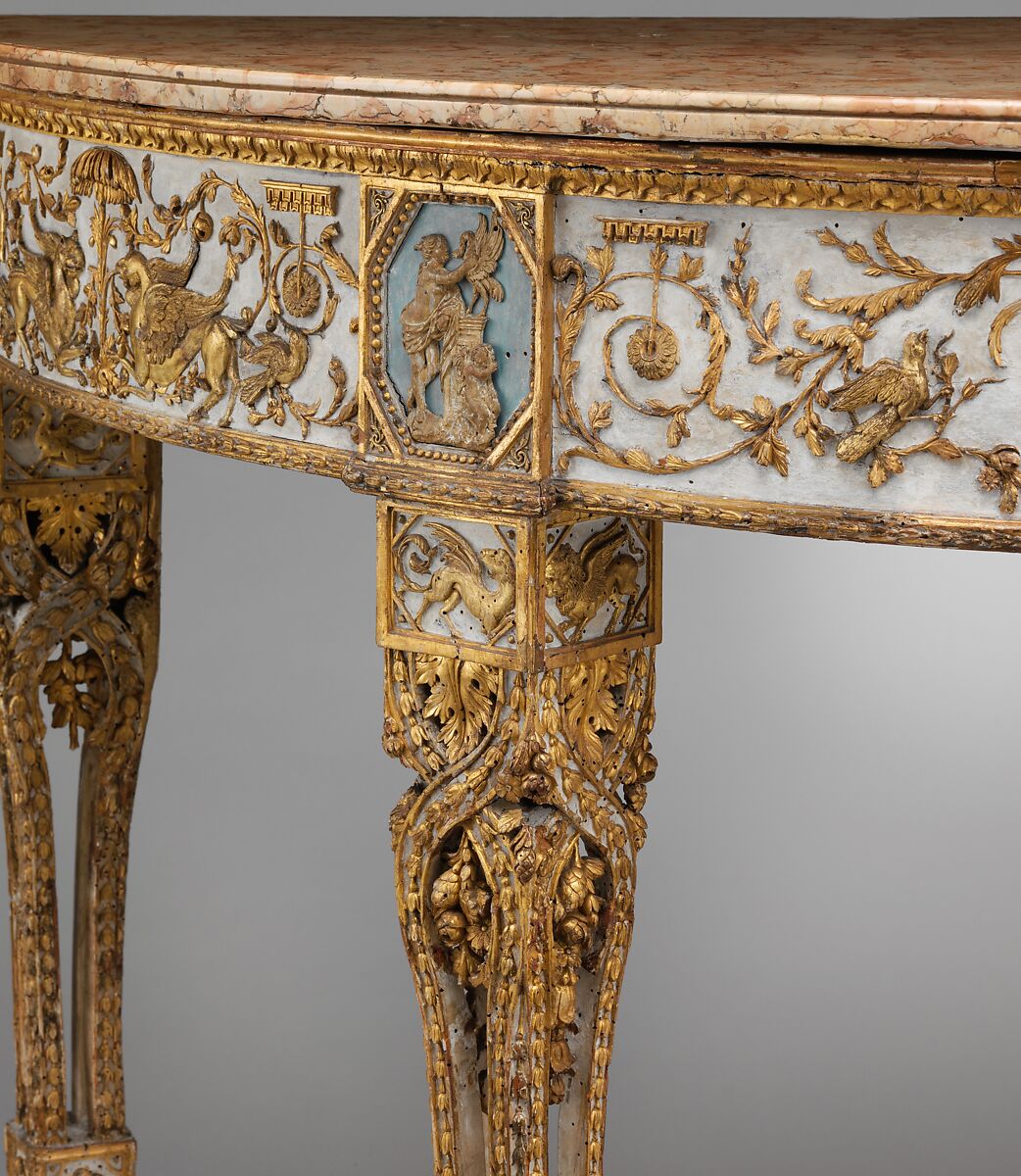 Console table, Attributed to Giuseppe Maria Bonzanigo (1745–1820), Carved, painted and gilded poplar wood; marble top, Italian, Turin