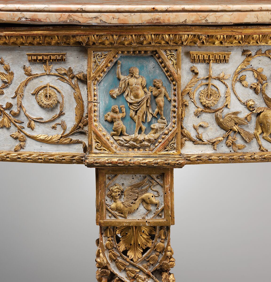 Console table, Attributed to Giuseppe Maria Bonzanigo (1745–1820), Carved, painted and gilded poplar wood; marble top, Italian, Turin