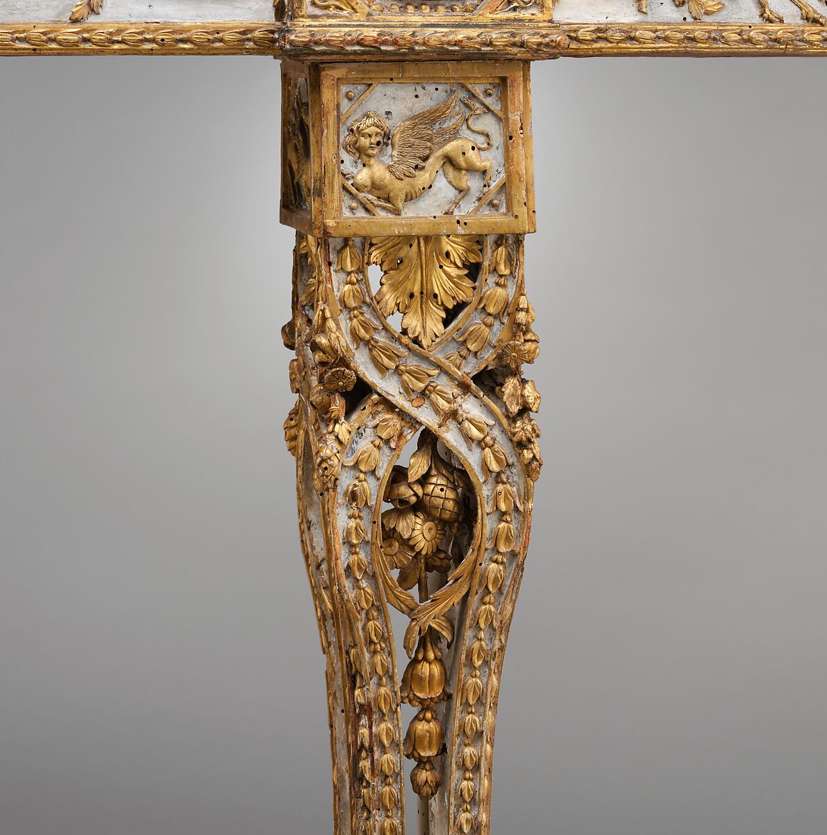 Console table, Attributed to Giuseppe Maria Bonzanigo (1745–1820), Carved, painted and gilded poplar wood; marble top, Italian, Turin