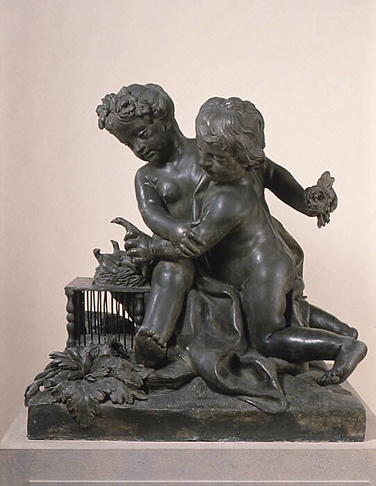 Children playing with birds, Francesco Ladatte (Italian, Turin 1706–1787 Turin), Lead, Italian, Turin