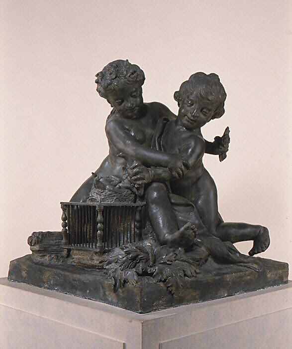 Children playing with birds, Francesco Ladatte (Italian, Turin 1706–1787 Turin), Lead, Italian, Turin