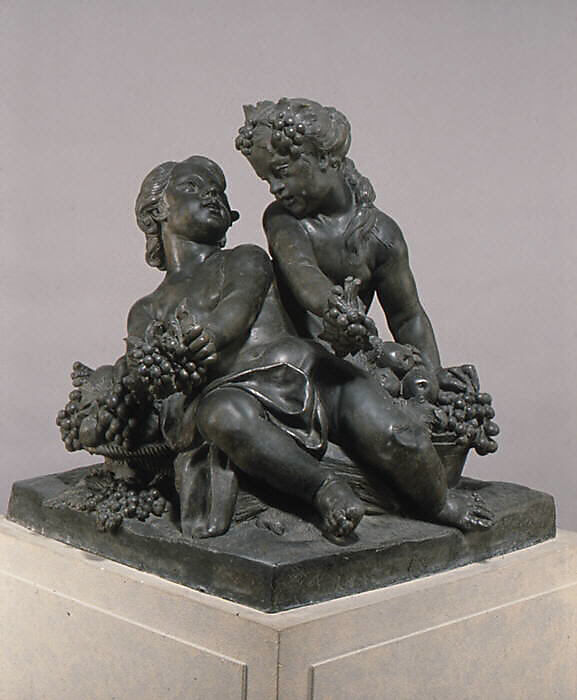 Children playing with birds, Francesco Ladatte (Italian, Turin 1706–1787 Turin), Lead, Italian, Turin