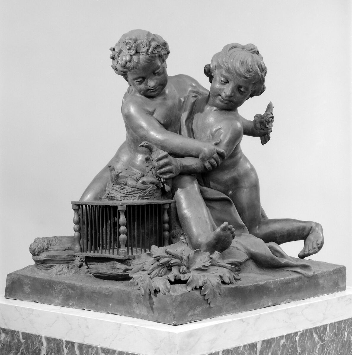 Children playing with birds, Francesco Ladatte (Italian, Turin 1706–1787 Turin), Lead, Italian, Turin