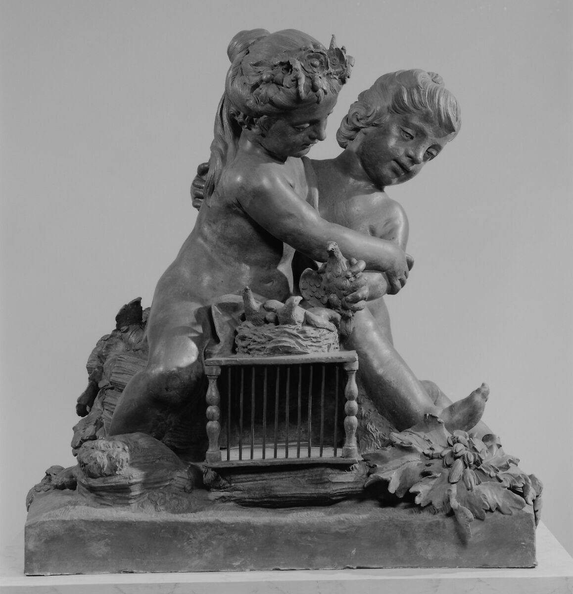 Children playing with birds, Francesco Ladatte (Italian, Turin 1706–1787 Turin), Lead, Italian, Turin