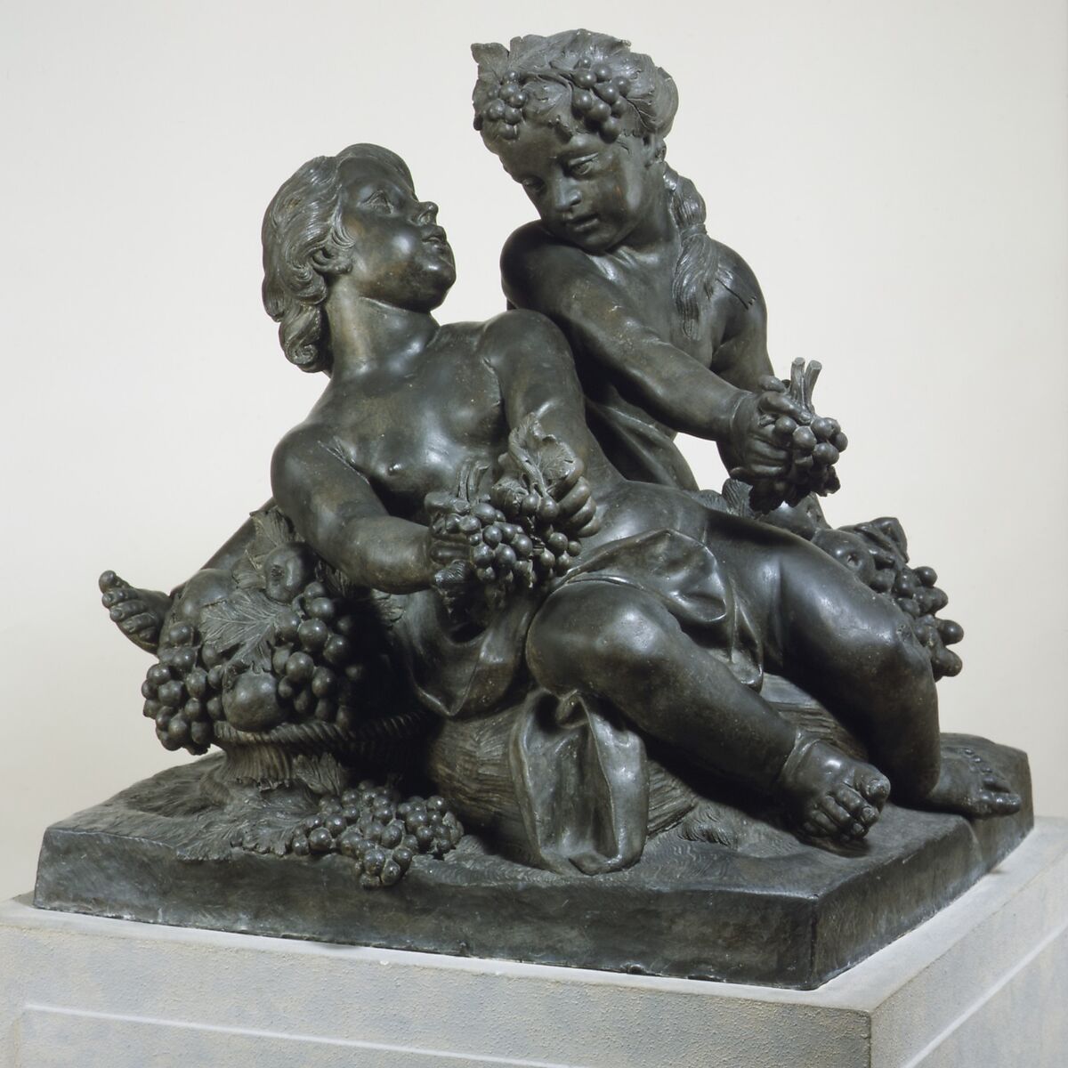 Children playing with fruit, Francesco Ladatte (Italian, Turin 1706–1787 Turin), Lead, Italian, Turin 