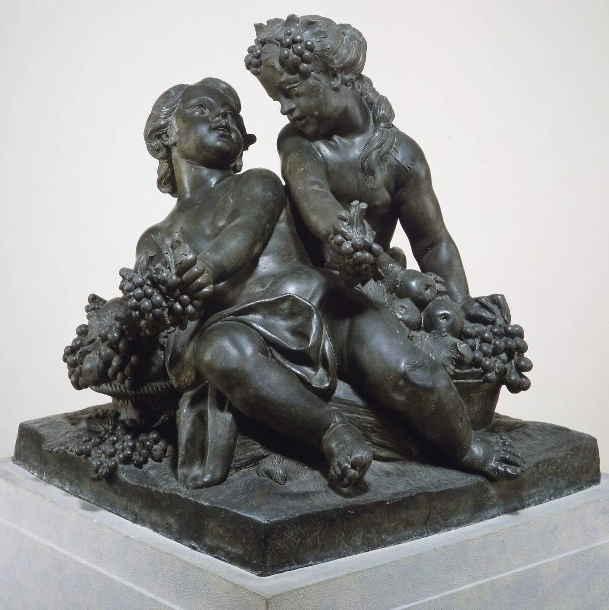 Children playing with fruit, Francesco Ladatte (Italian, Turin 1706–1787 Turin), Lead, Italian, Turin