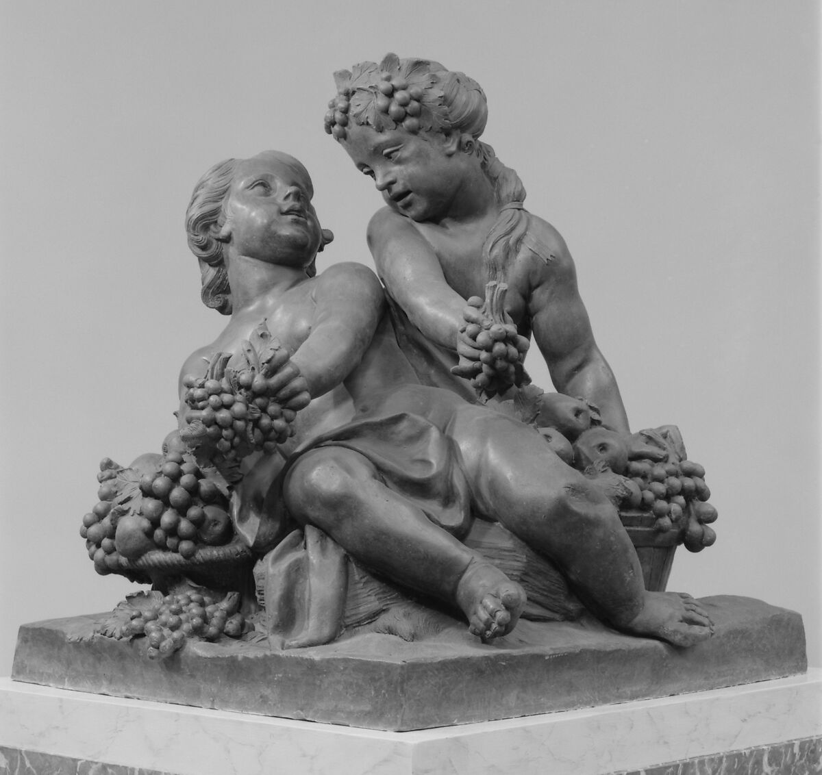 Children playing with fruit, Francesco Ladatte (Italian, Turin 1706–1787 Turin), Lead, Italian, Turin