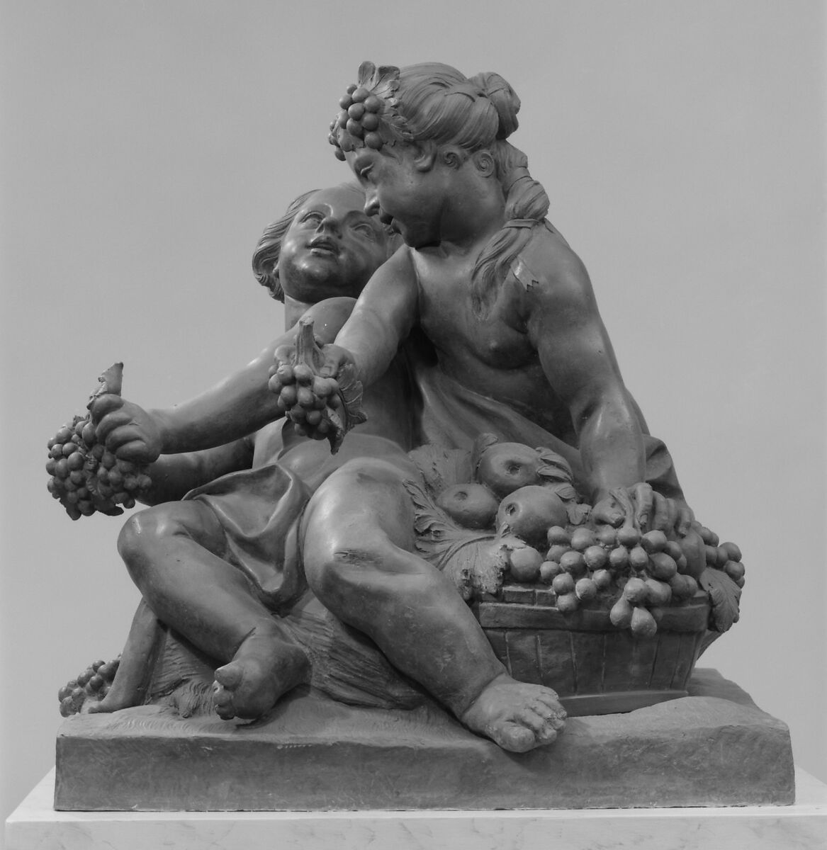 Children playing with fruit, Francesco Ladatte (Italian, Turin 1706–1787 Turin), Lead, Italian, Turin