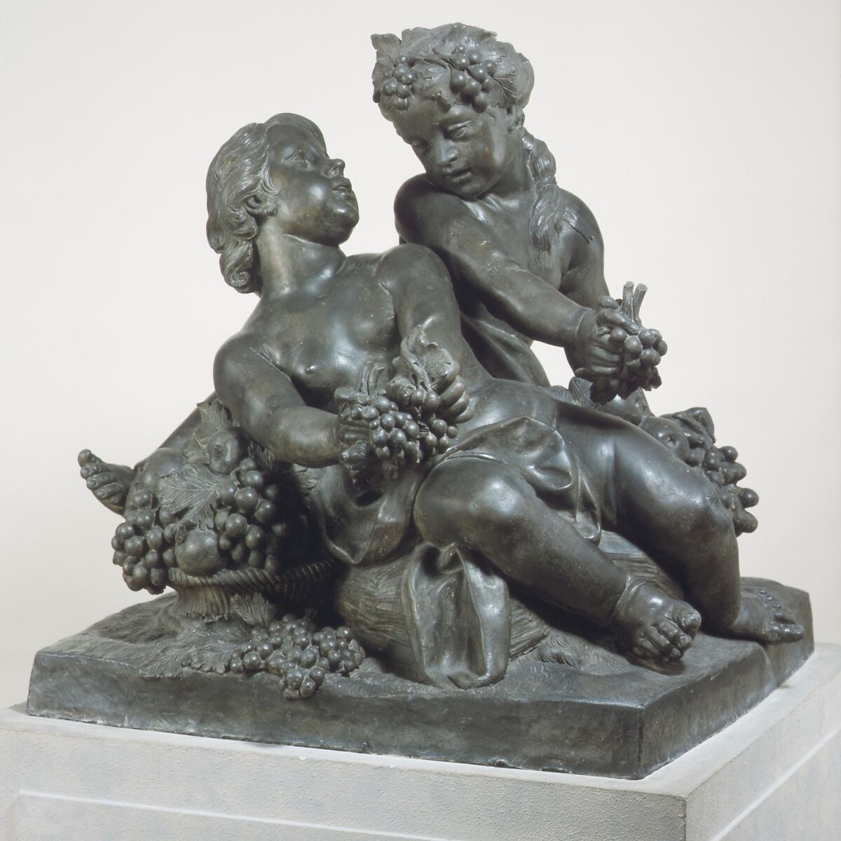 Children playing with fruit, Francesco Ladatte (Italian, Turin 1706–1787 Turin), Lead, Italian, Turin