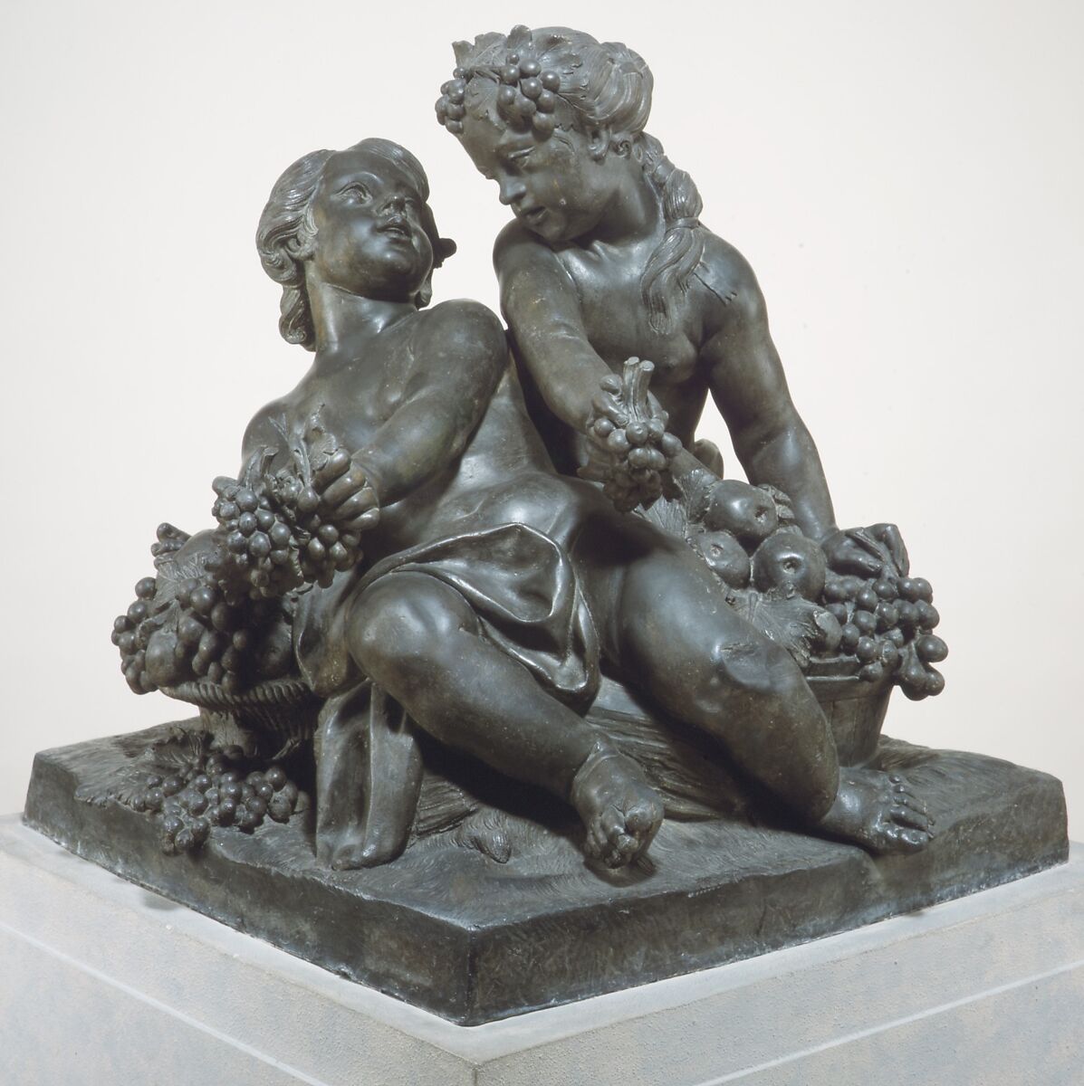 Children playing with fruit, Francesco Ladatte (Italian, Turin 1706–1787 Turin), Lead, Italian, Turin