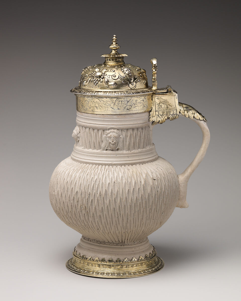 Tankard (one of a pair), Gilded silver, stoneware, British mounts and German, Siegburg ceramic 