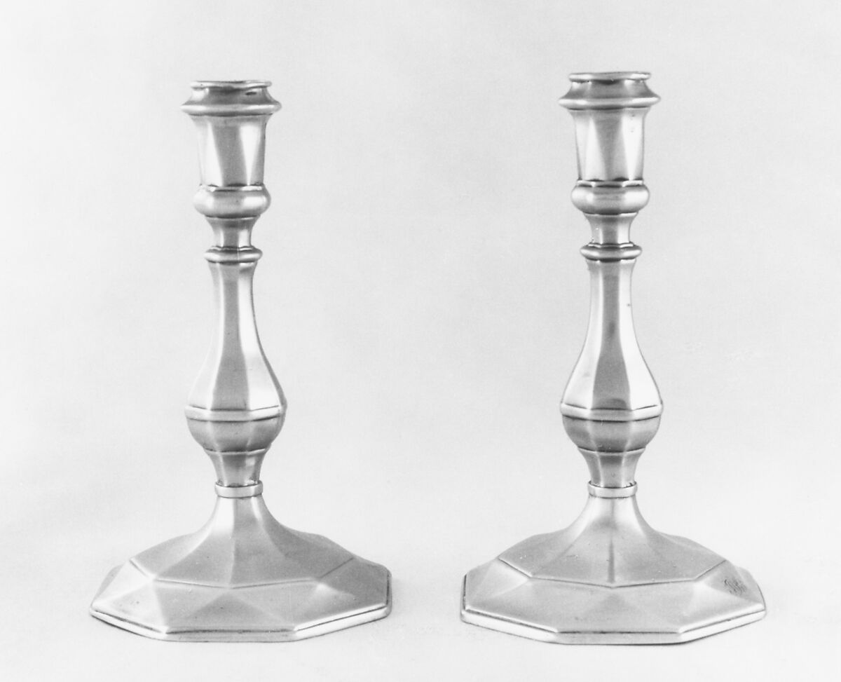 Pair of candlesticks, Probably by Thomas Merry I (active 1701–ca. 1724), Silver, British, London 