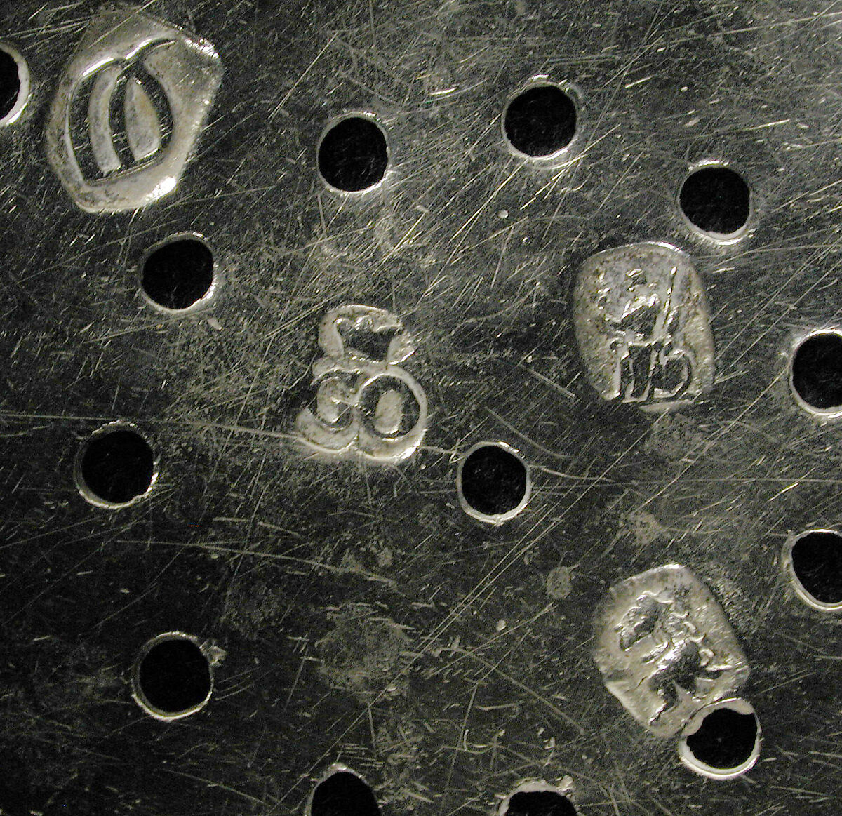 Orange strainer, James Goodwin (entered 1706), Silver, British, London