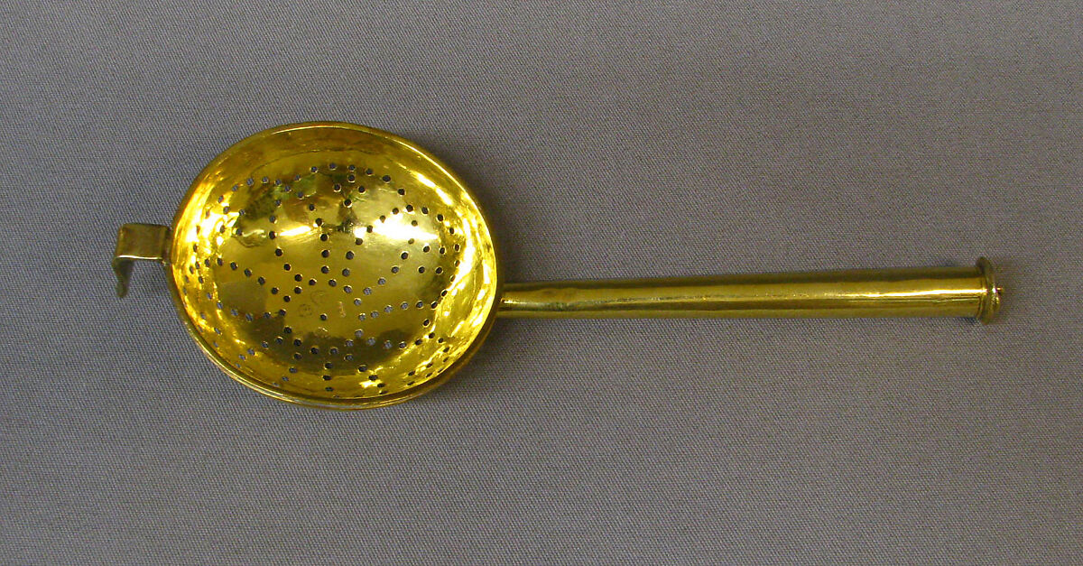 Punch strainer, John Albright (active 1718–20 or later), Silver gilt, British, London 