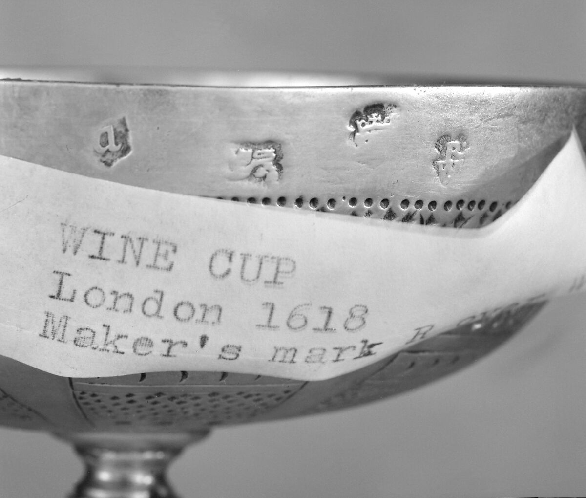 Wine cup, R. W., London (ca. 1618–1619), Silver, British, London