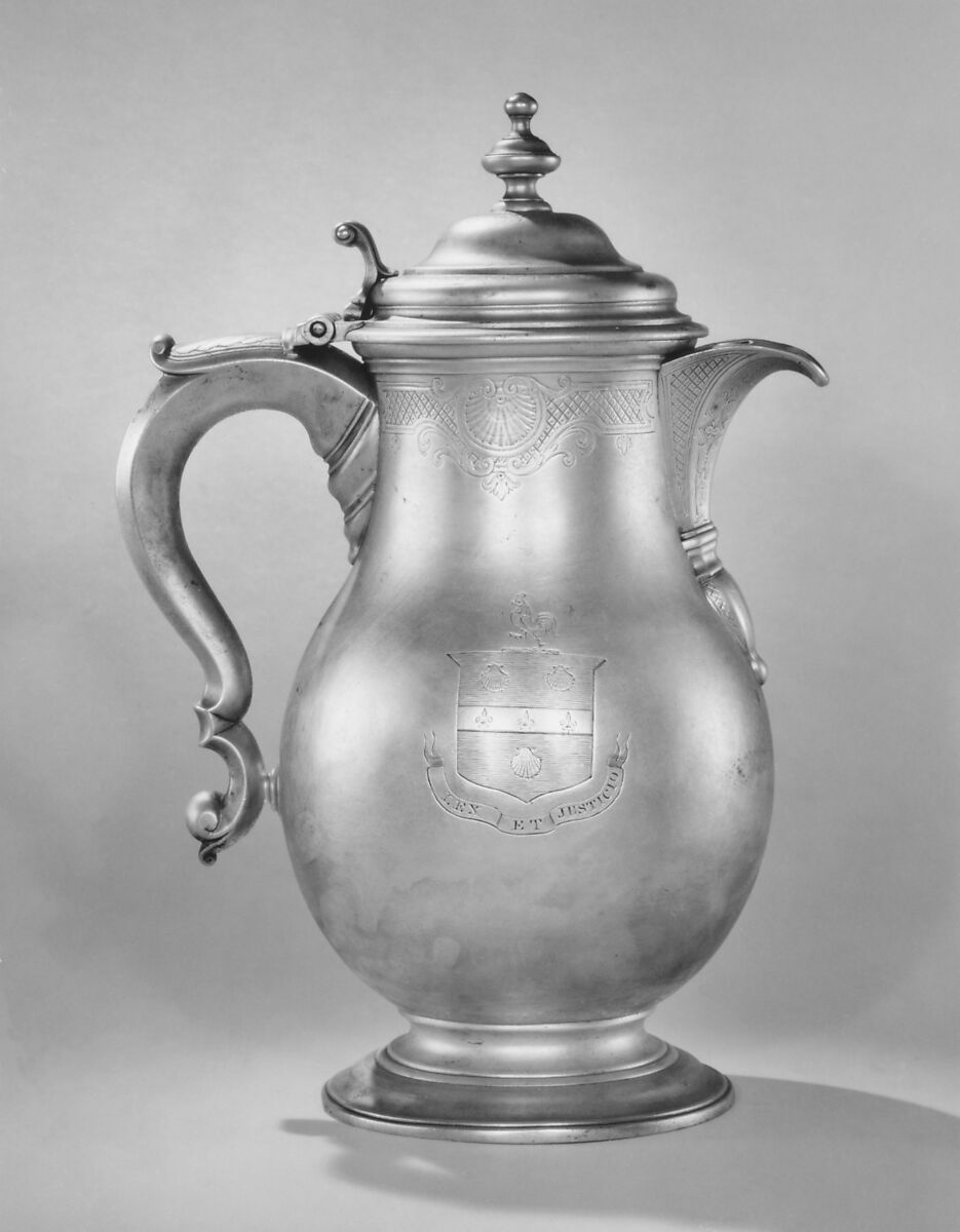 Jug with cover, Paul de Lamerie (British, 1688–1751, active 1712–51), Silver, British, London 