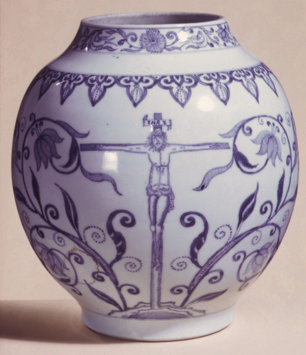 Jar, Hard-paste porcelain, Chinese, for European market
