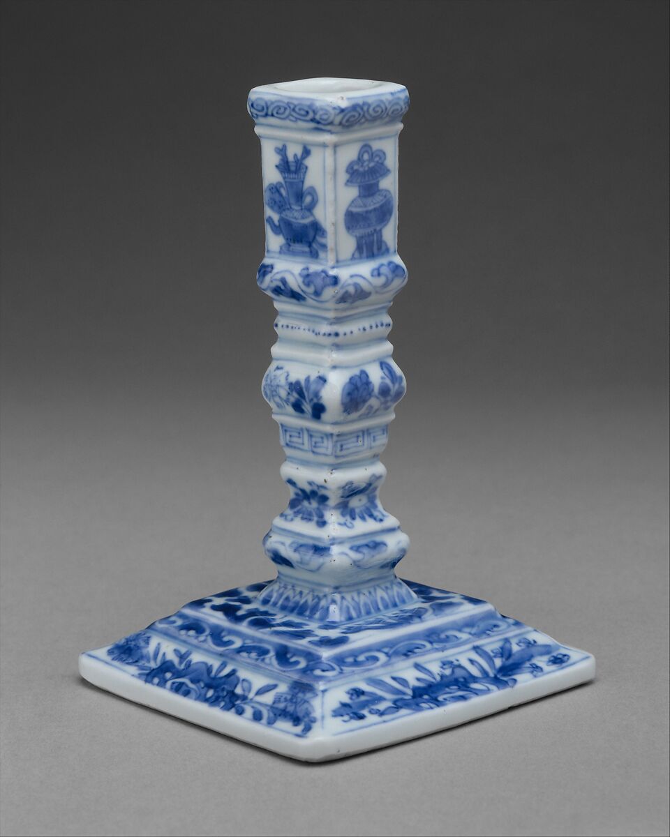 Taperstick, Hard-paste porcelain, Chinese, for Dutch or English market 