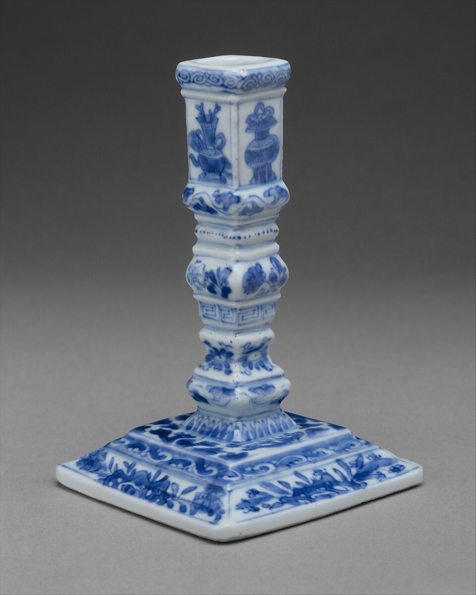 Taperstick, Hard-paste porcelain, Chinese, for Dutch or English market