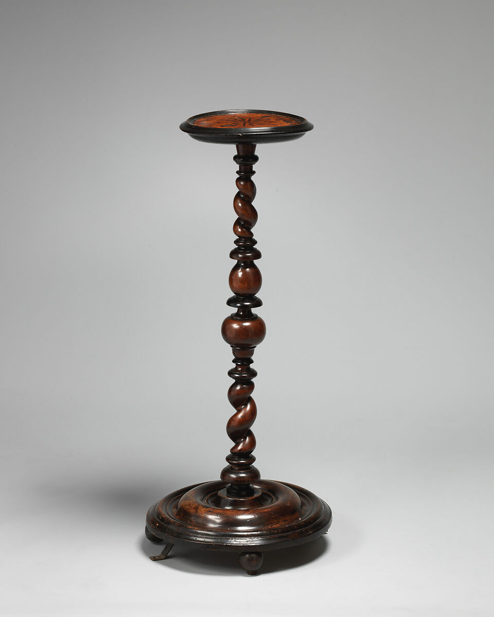 Pair of candlestands, Walnut, assorted woods, British
