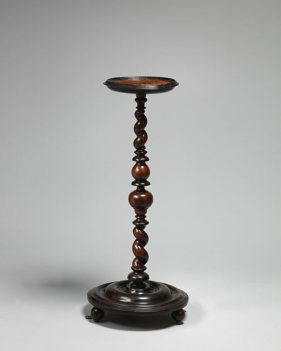 Pair of candlestands, Walnut, assorted woods, British