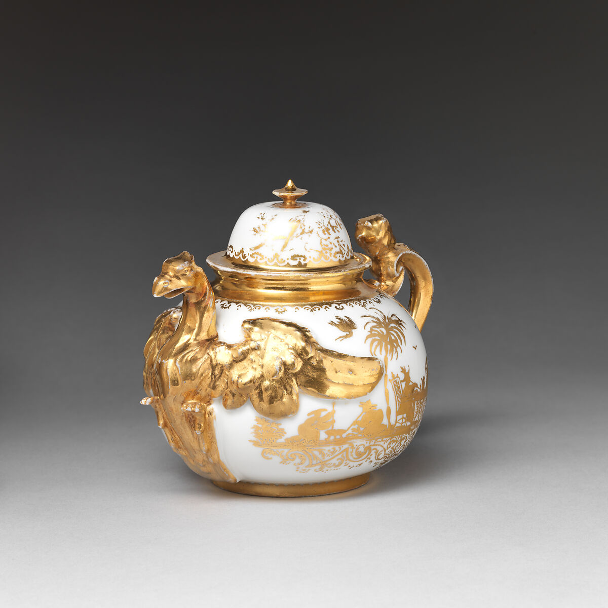 Teapot, Meissen Manufactory (German, 1710–present), Hard-paste porcelain, German, Meissen with Augsburg decoration