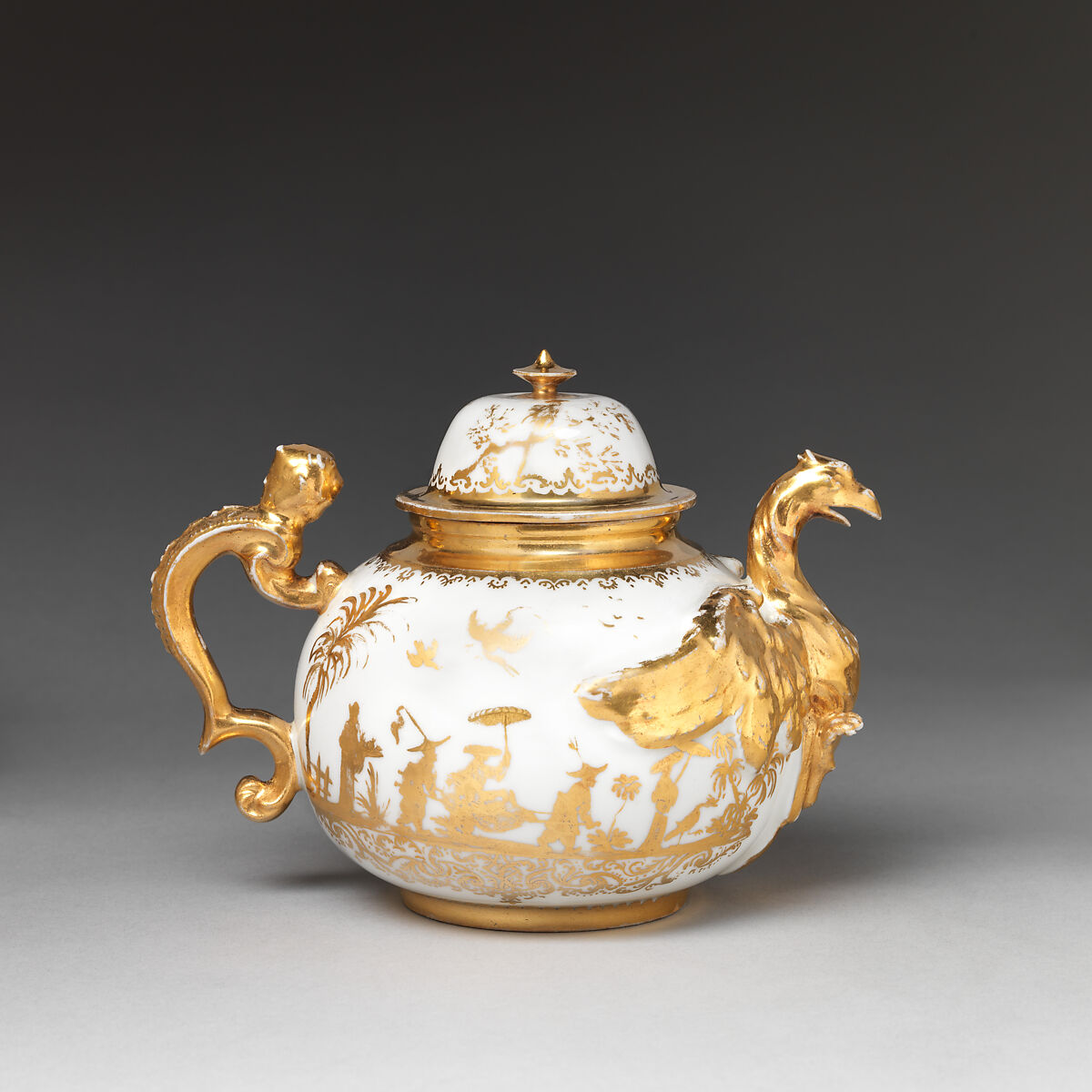 Teapot, Meissen Manufactory (German, 1710–present), Hard-paste porcelain, German, Meissen with Augsburg decoration 