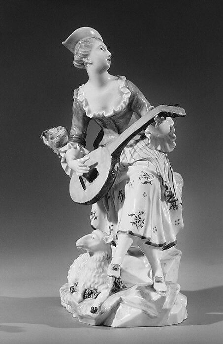 Woman playing a mandolin, Ludwigsburg Porcelain Manufactory (German, 1758–1824), Hard-paste porcelain, German, Ludwigsburg 