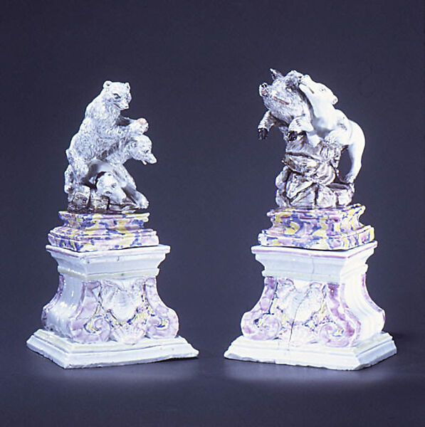 Two bears and hound (one of a pair), Hard-paste porcelain, Italian, Milan 