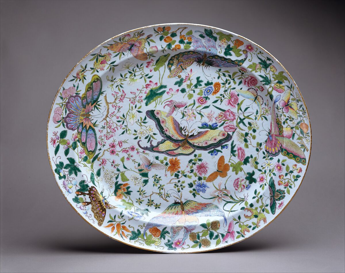 Platter, Hard-paste porcelain, Chinese, probably for American market 