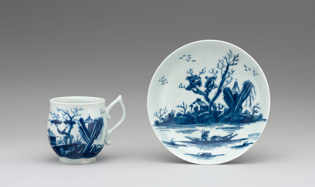 Coffee cup and saucer, Worcester factory (British, 1751–2008), Soft-paste porcelain, British, Worcester 