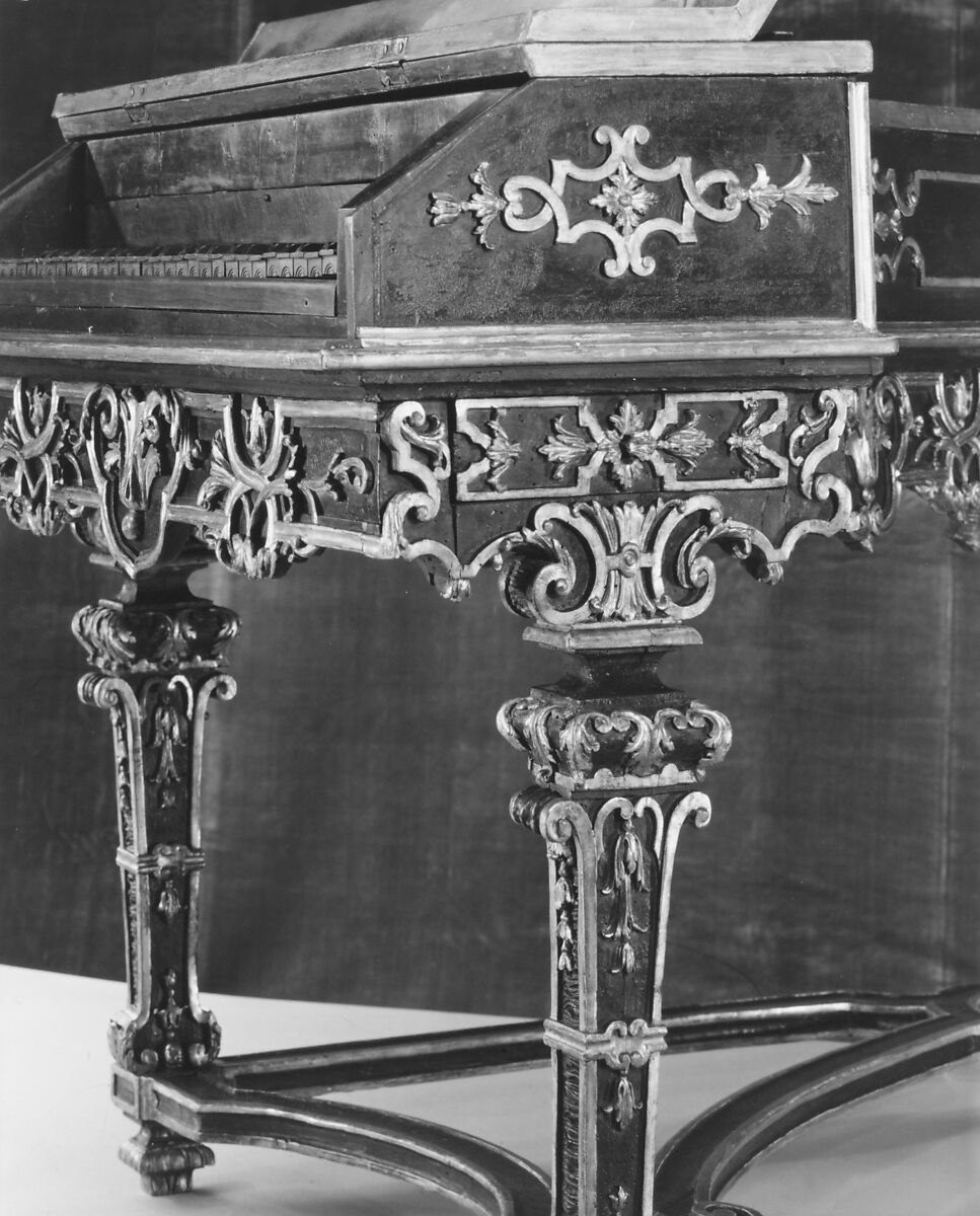 Harpsichord (part of a set), Painting under the lid attributed to Crescenzio Onofri (Italian, Rome after 1632–after 1712 Florence), Gilded and painted wood, Italian