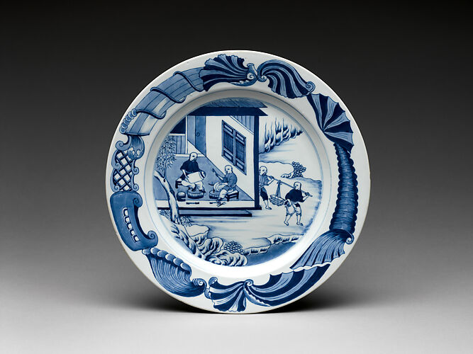 Dish with a scene of tea cultivation (one of a pair)