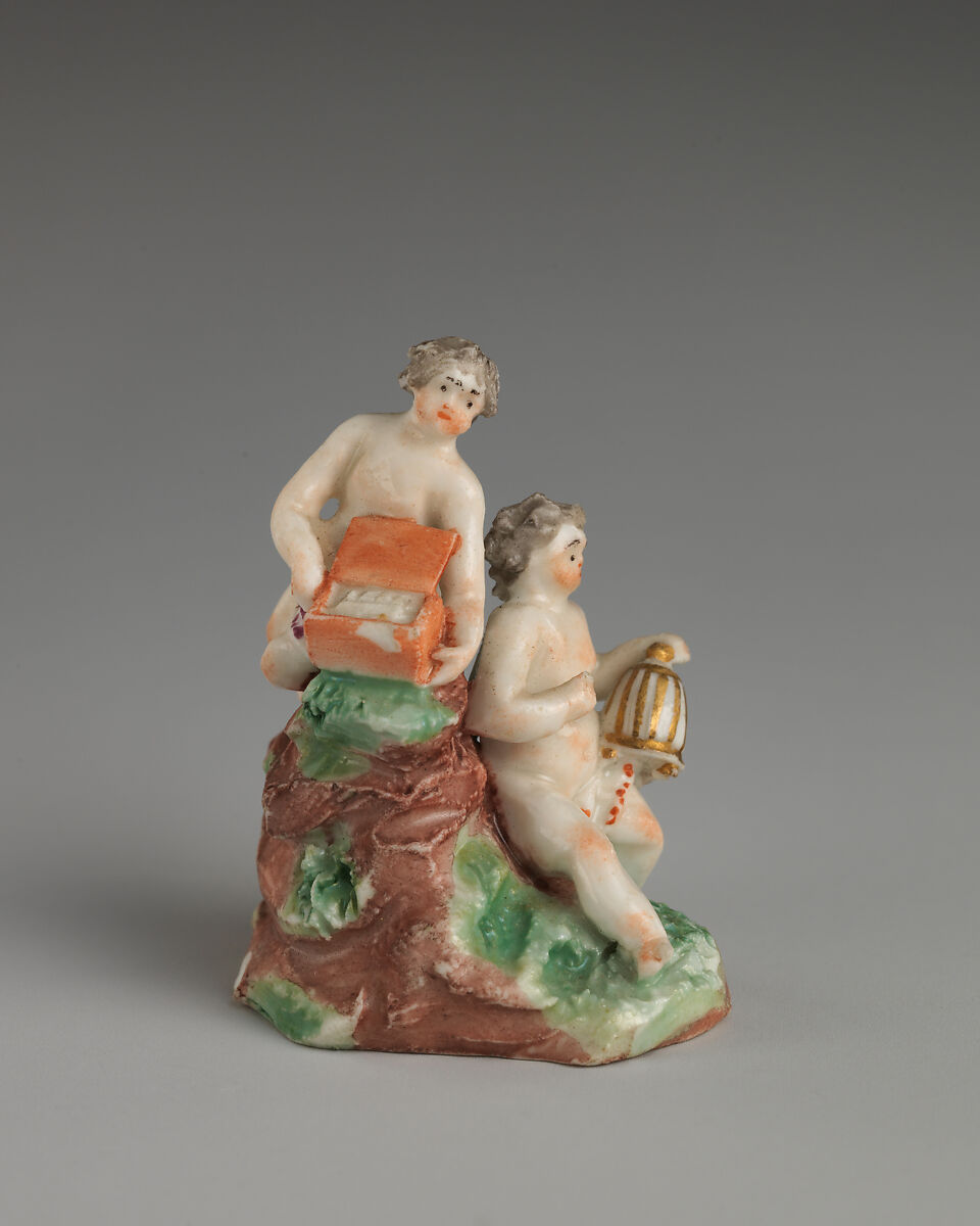Two children, Chelsea Porcelain Manufactory (British, 1745–1784, Transitional (Brown Anchor) Period, ca. 1758–1759), Soft-paste porcelain, British, Chelsea 