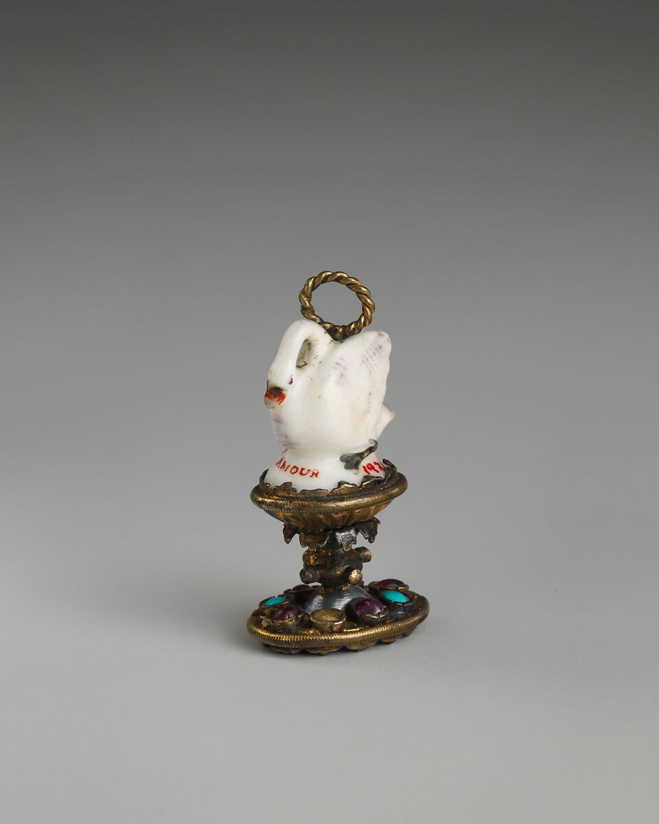 Seal, Chelsea Porcelain Manufactory (British, 1745–1784, Red Anchor Period, ca. 1753–58), Soft-paste porcelain, metal gilt, lapis lazuli, rubies, turquoises, British, Chelsea 