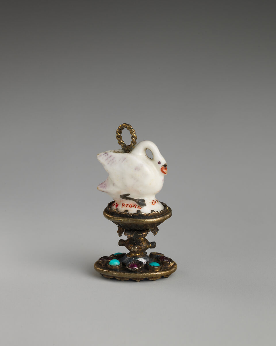 Seal, Chelsea Porcelain Manufactory (British, 1745–1784, Red Anchor Period, ca. 1753–58), Soft-paste porcelain, metal gilt, lapis lazuli, rubies, turquoises, British, Chelsea