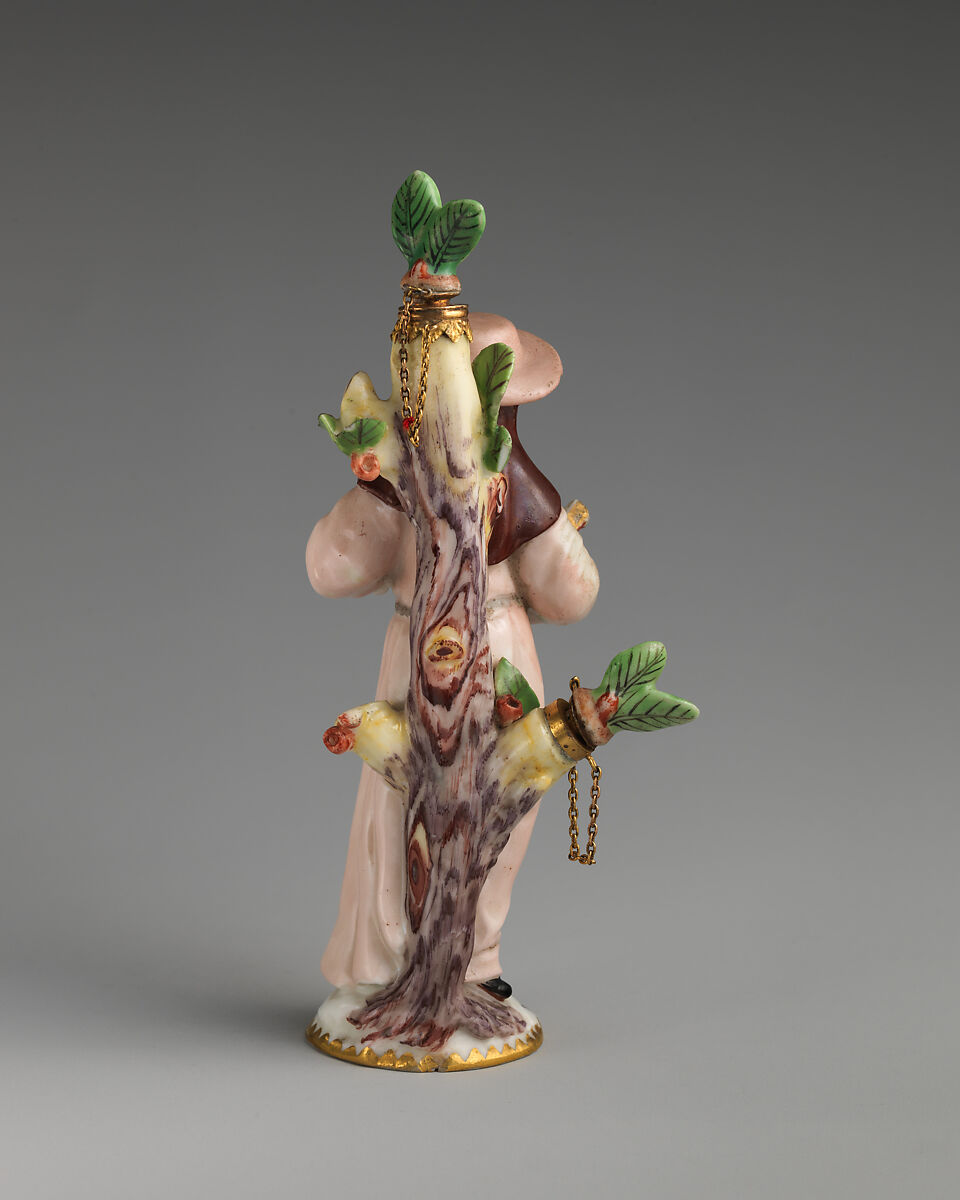 Scent bottle in the form of a nun reading a book, Chelsea Porcelain Manufactory (British, 1745–1784, Red Anchor Period, ca. 1753–58), Soft-paste porcelain, British, Chelsea