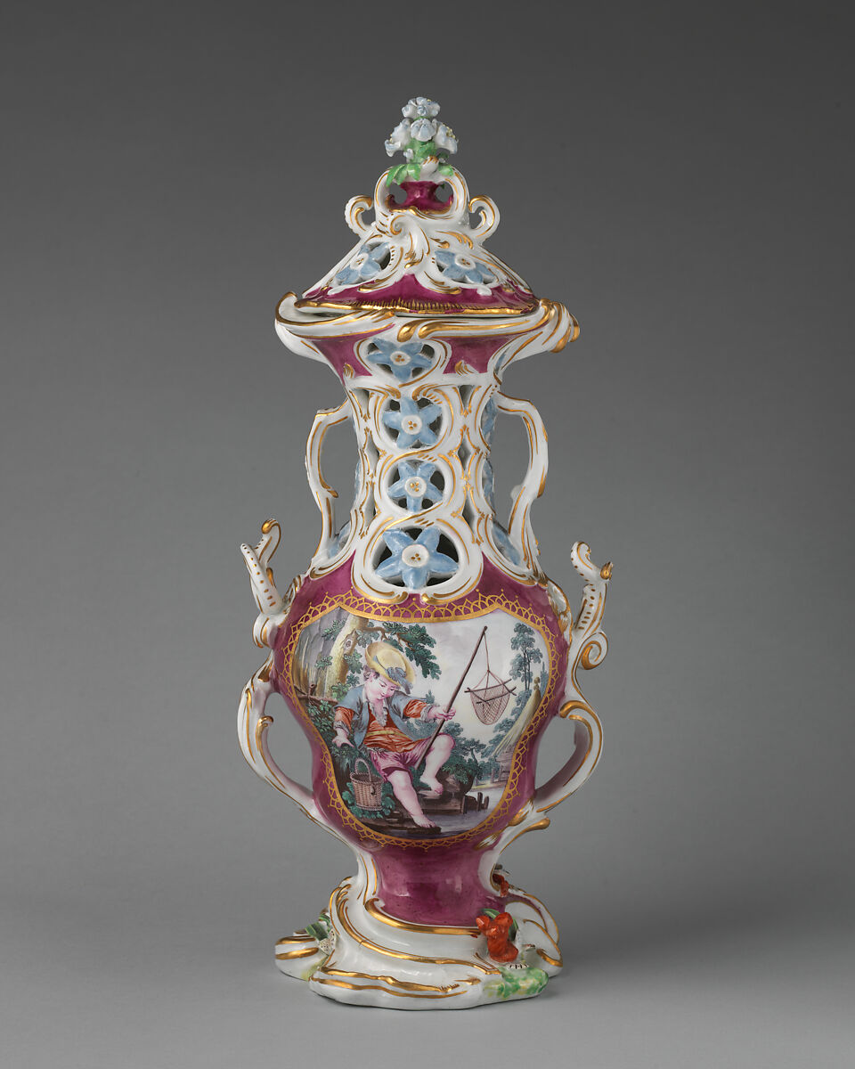 Vase (one of a set of three), Chelsea Porcelain Manufactory (British, 1745–1784, Gold Anchor Period, 1759–69), Soft-paste porcelain, British, Chelsea