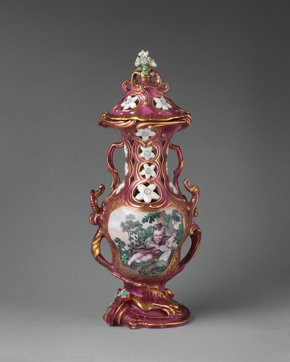 Vase (one of a set of three), Chelsea Porcelain Manufactory (British, 1745–1784, Gold Anchor Period, 1759–69), Soft-paste porcelain, British, Chelsea 