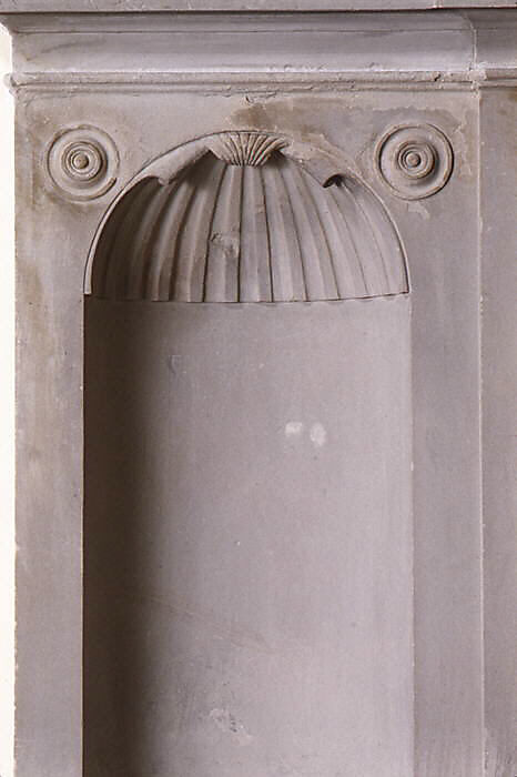 Wall fountain, Simone Mosca (Italian, Settignano 1492–1553 Orvieto), Grey sandstone (pietra serena), Italian, Florence