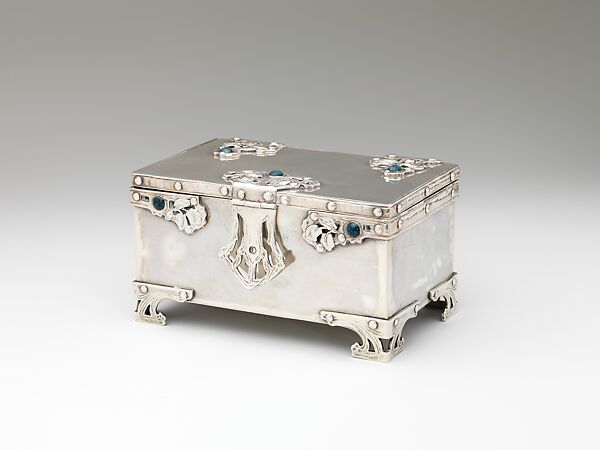 Casket, Horace E. Potter (American, 1873–1948), Silver with inset blue stones, American 