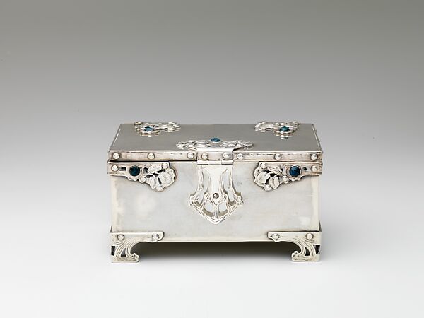 Casket, Horace E. Potter (American, 1873–1948), Silver with inset blue stones, American