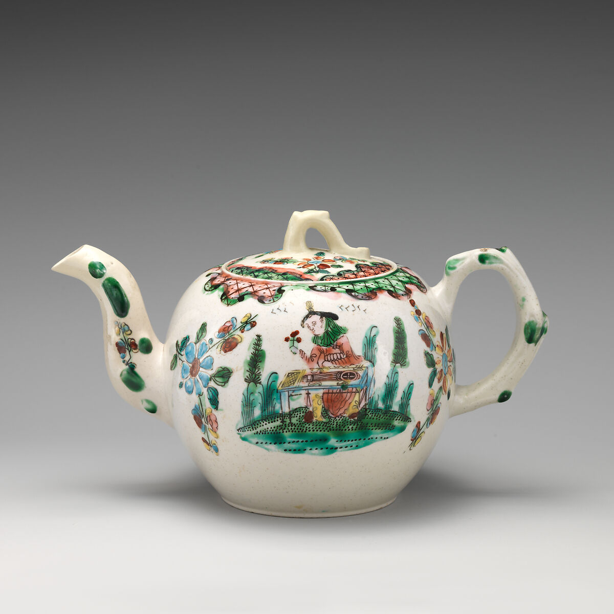 Teapot with cover, Salt-glazed stoneware, British, Staffordshire 