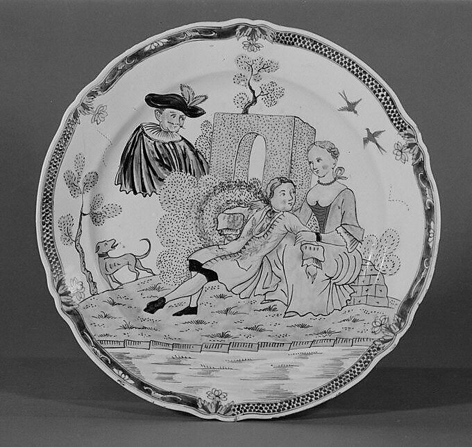 Platter, Hard-paste porcelain, Chinese with European decoration 