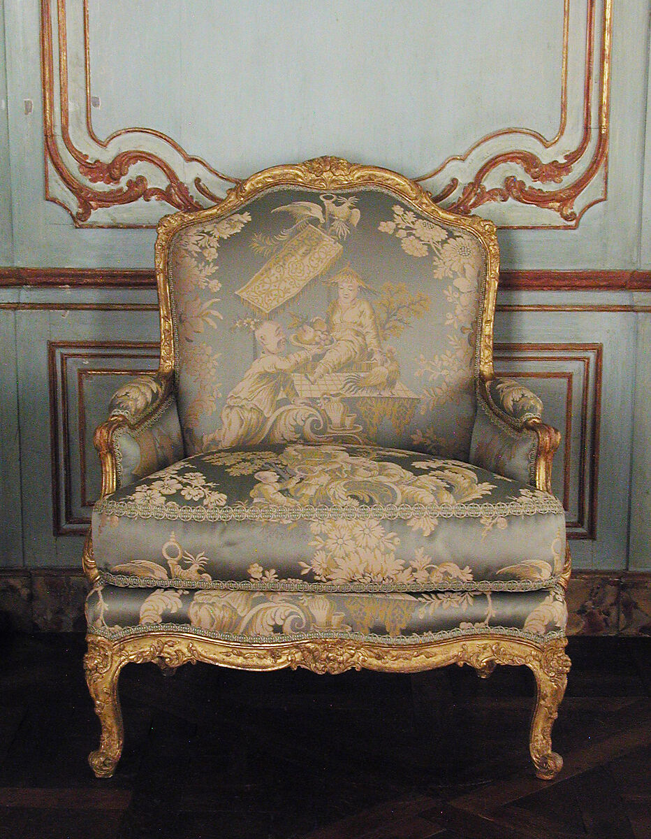 Armchair (bergère) (one of a pair), possibly by Louis I Cresson (French, 1706–1761), Carved and gilded beechwood, French, Paris 