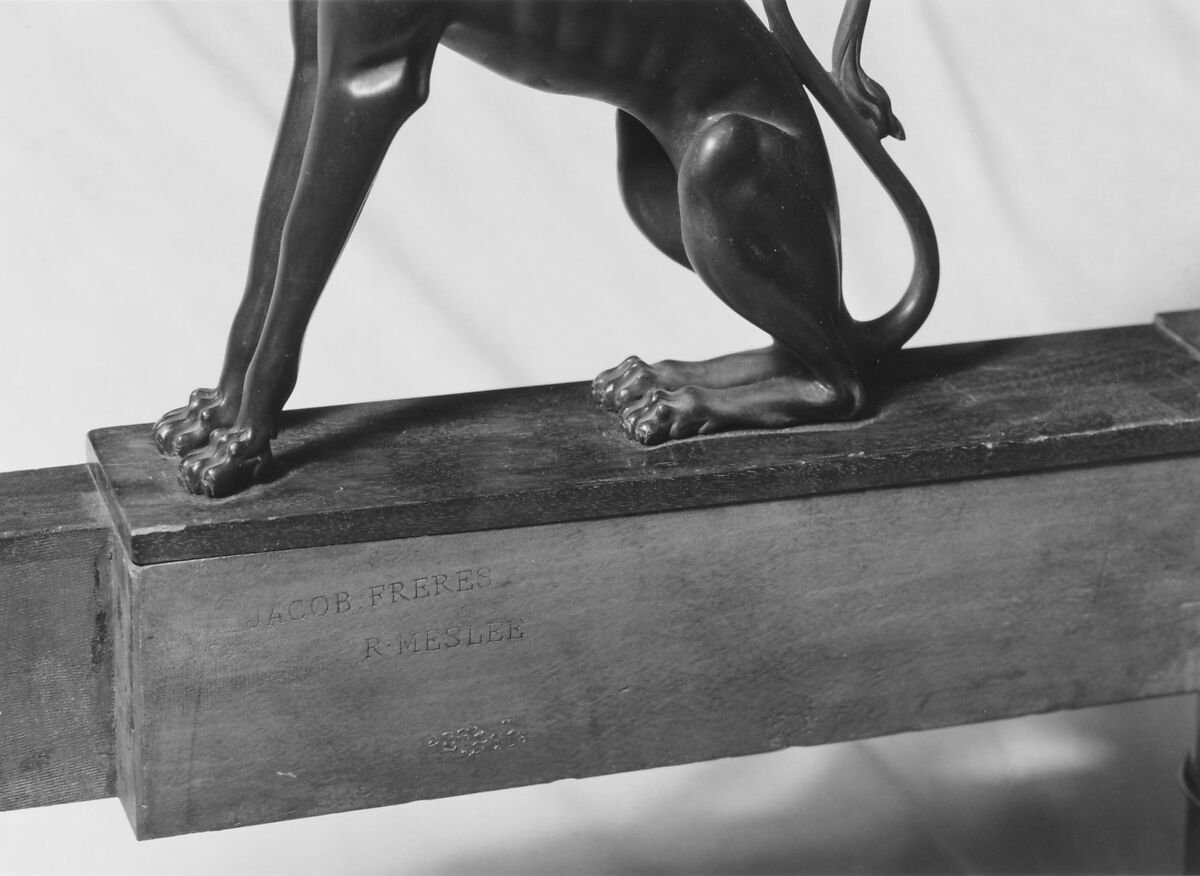 Daybed (lit de repos), François-Honoré-Georges Jacob-Desmalter (French, 1770–1841), Mahogany and mahogany veneered on beechwood; gilt bronze, bronze, lampas, French, Paris