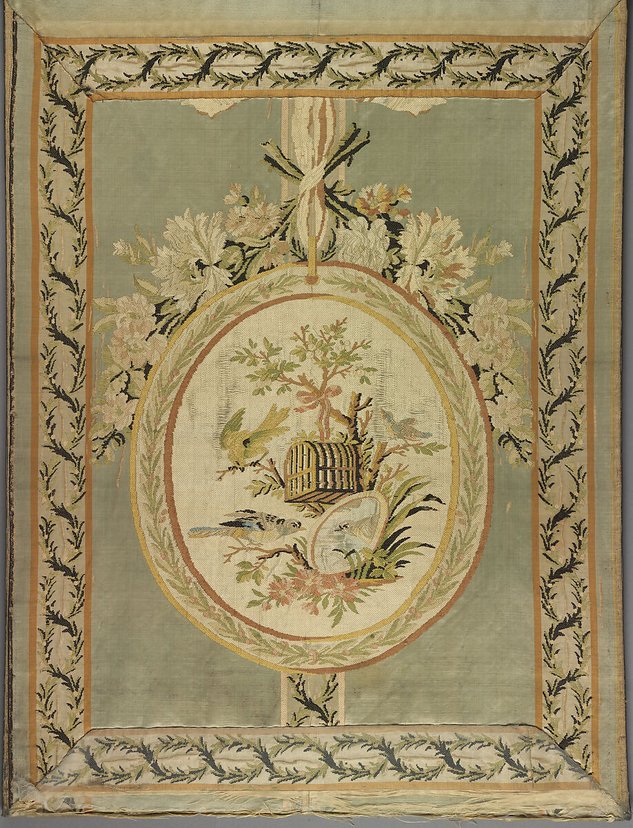 Fire screen (écran), Georges Jacob (French, Cheny 1739–1814 Paris), Carved, gilded and silvered beech; 18th-century silk brocade (not original to frame), French, Paris